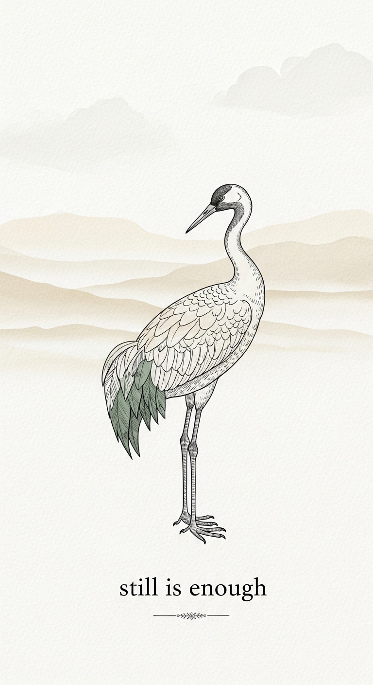 Ivory crane minimal bird illustration in soft neutral tones — printable wall art instant download