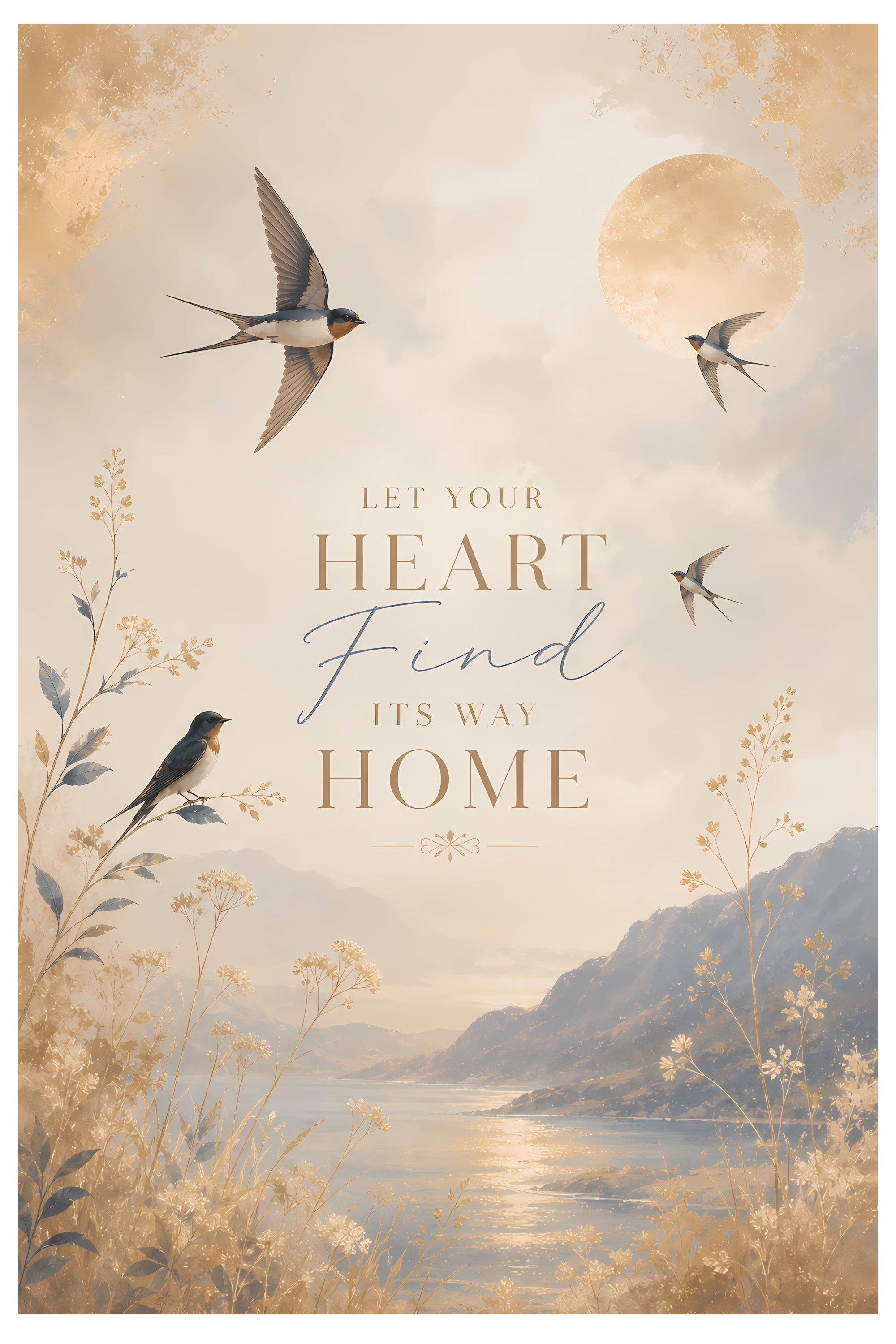 Let Your Heart Find Its Way Home | Warm Neutral Bird Wall Art