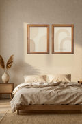 Neutral bedroom wall art mockup – cozy beige minimalist decor with abstract arch printable set