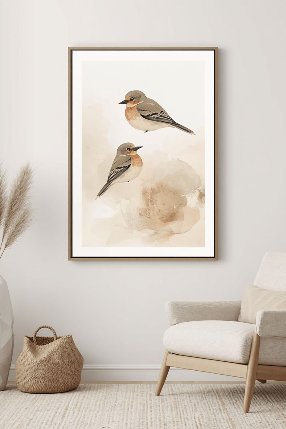 Minimal bird print neutral wall art – calm Scandinavian decor instant download