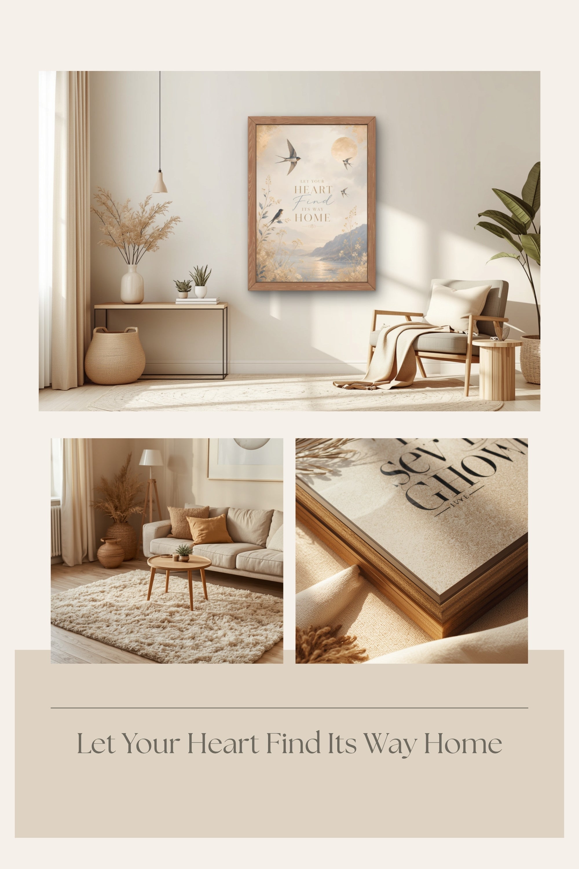 Let Your Heart Find Its Way Home | Warm Neutral Bird Wall Art