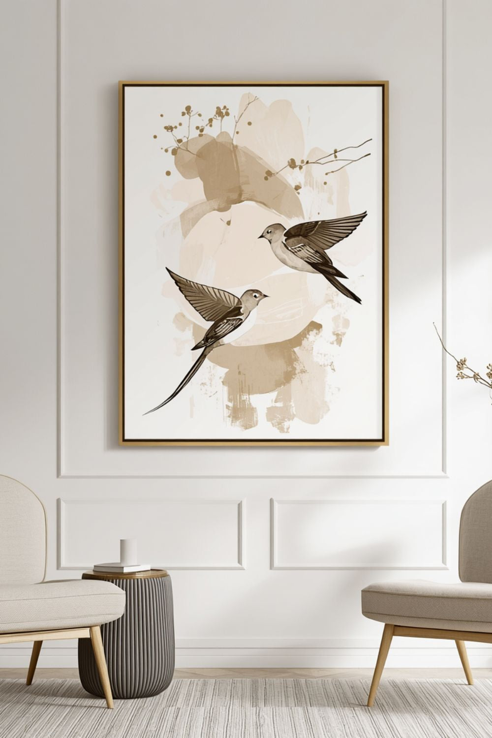 Neutral bird wall art for calm living room – minimalist printable Scandinavian decor